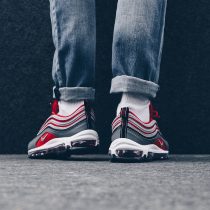 men Nike Air Max 97 Gym Red Wolf Grey on foot