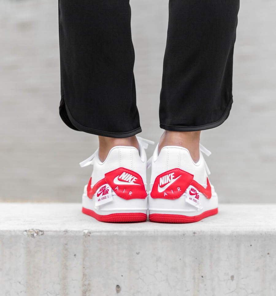 AF1 Low Jester White University Red on feet look