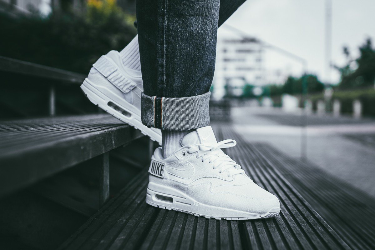 Air Max 1-100 Triple White on feet look