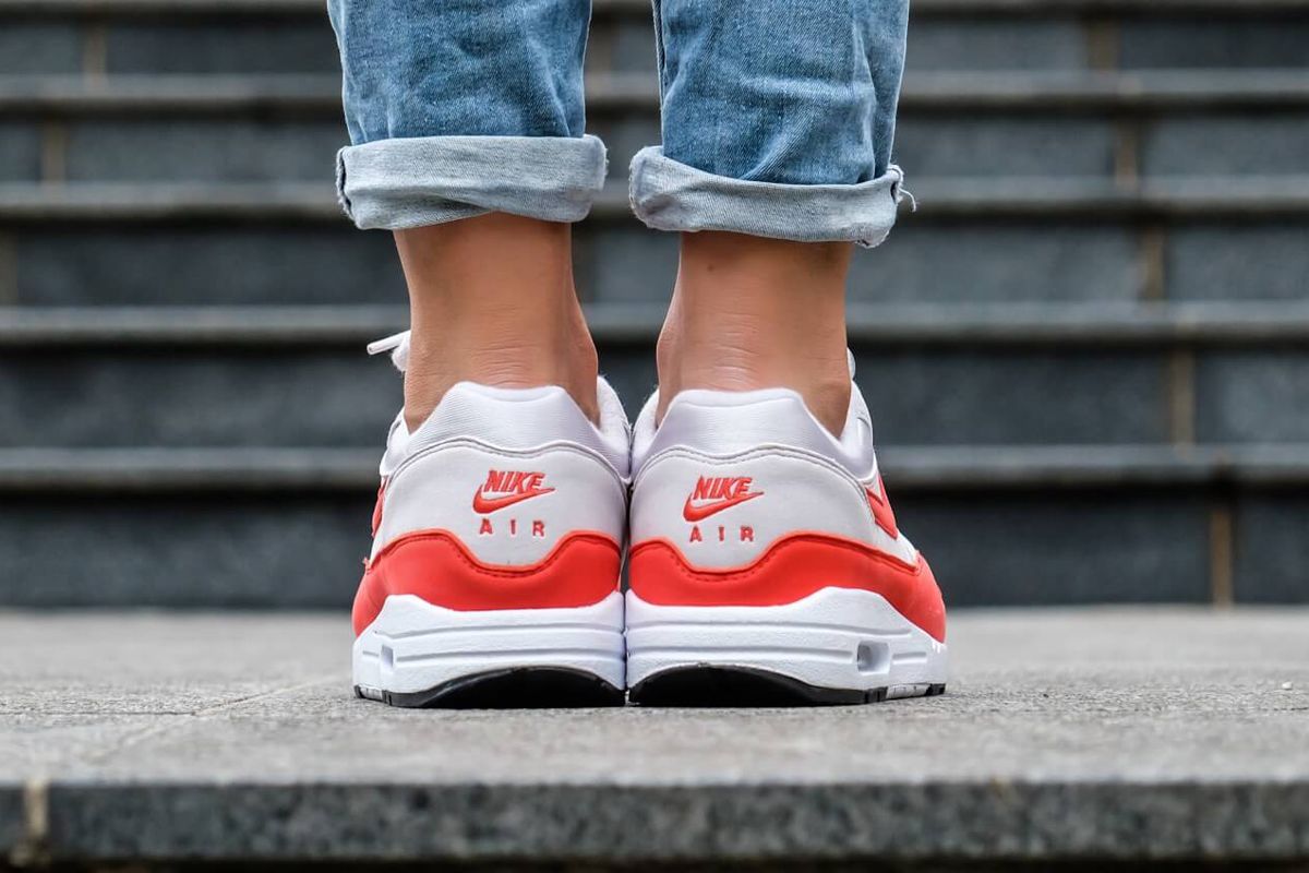 Nike Air Max 1 Habanero Red on feet look