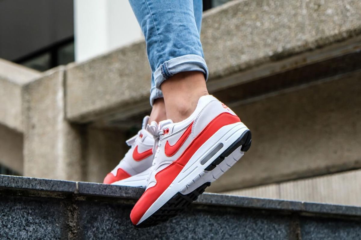 Nike Air Max 1 Habanero Red on feet