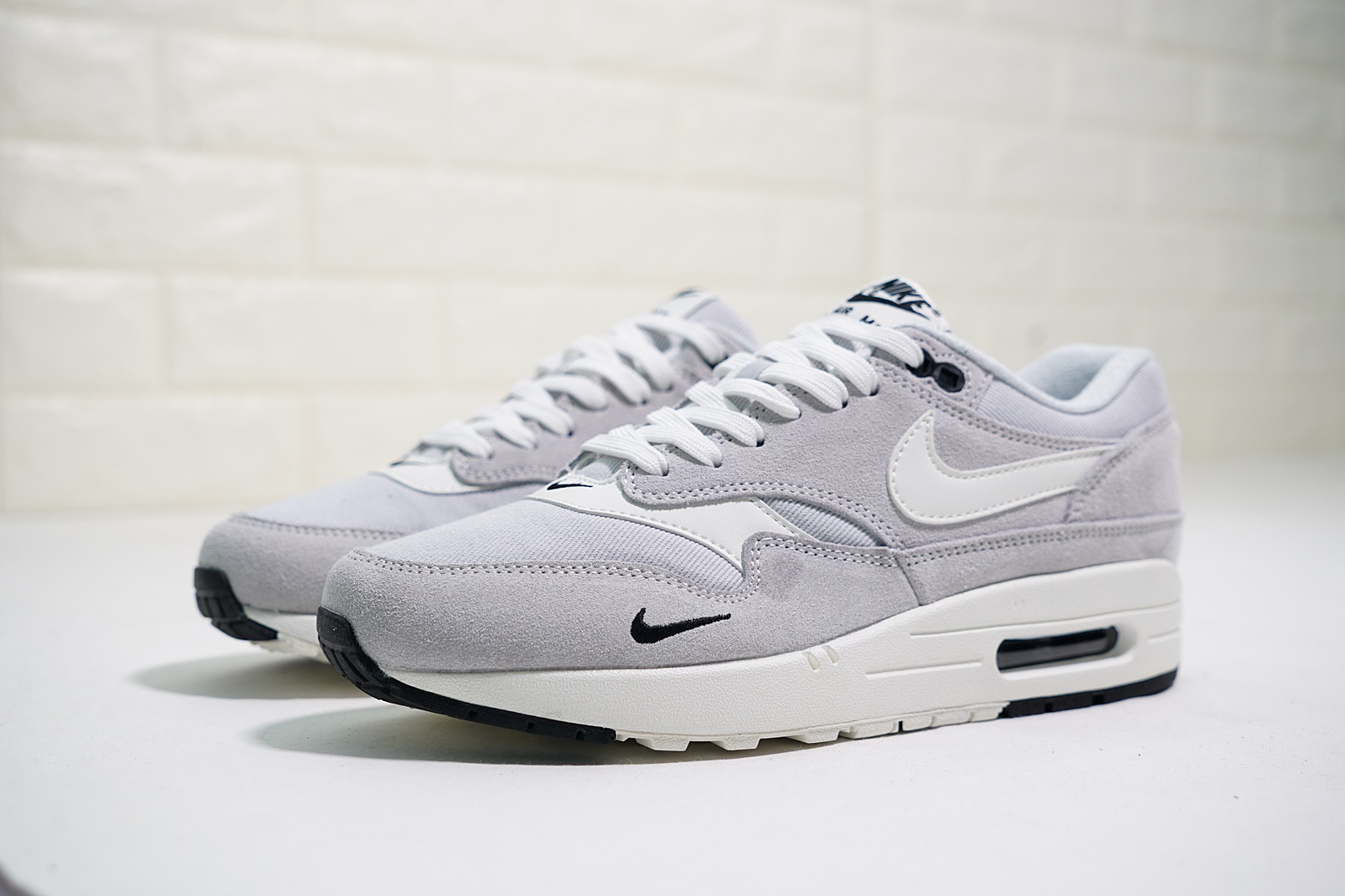 Nike Air Max 1 Mini-Swoosh in Pure Platinum/Sail Grey