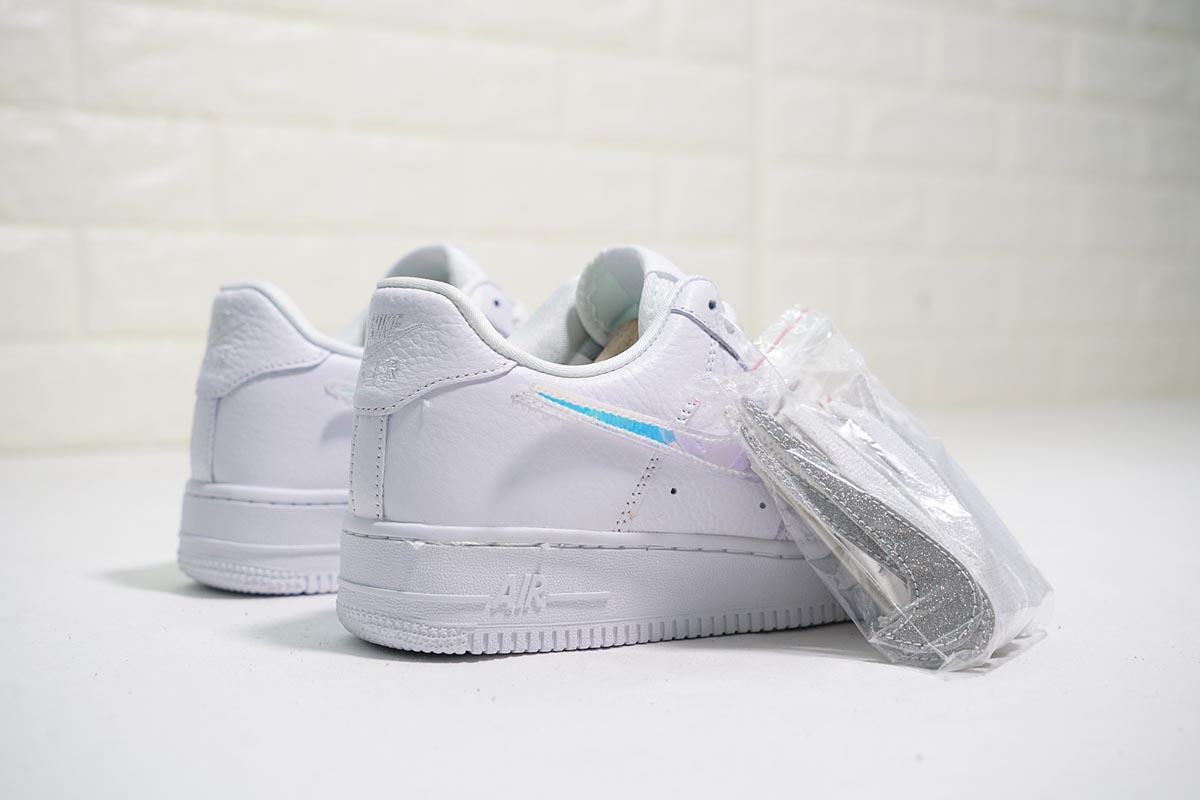 Nike Air Force 1-100 White Replaceable Iridescent Swoosh