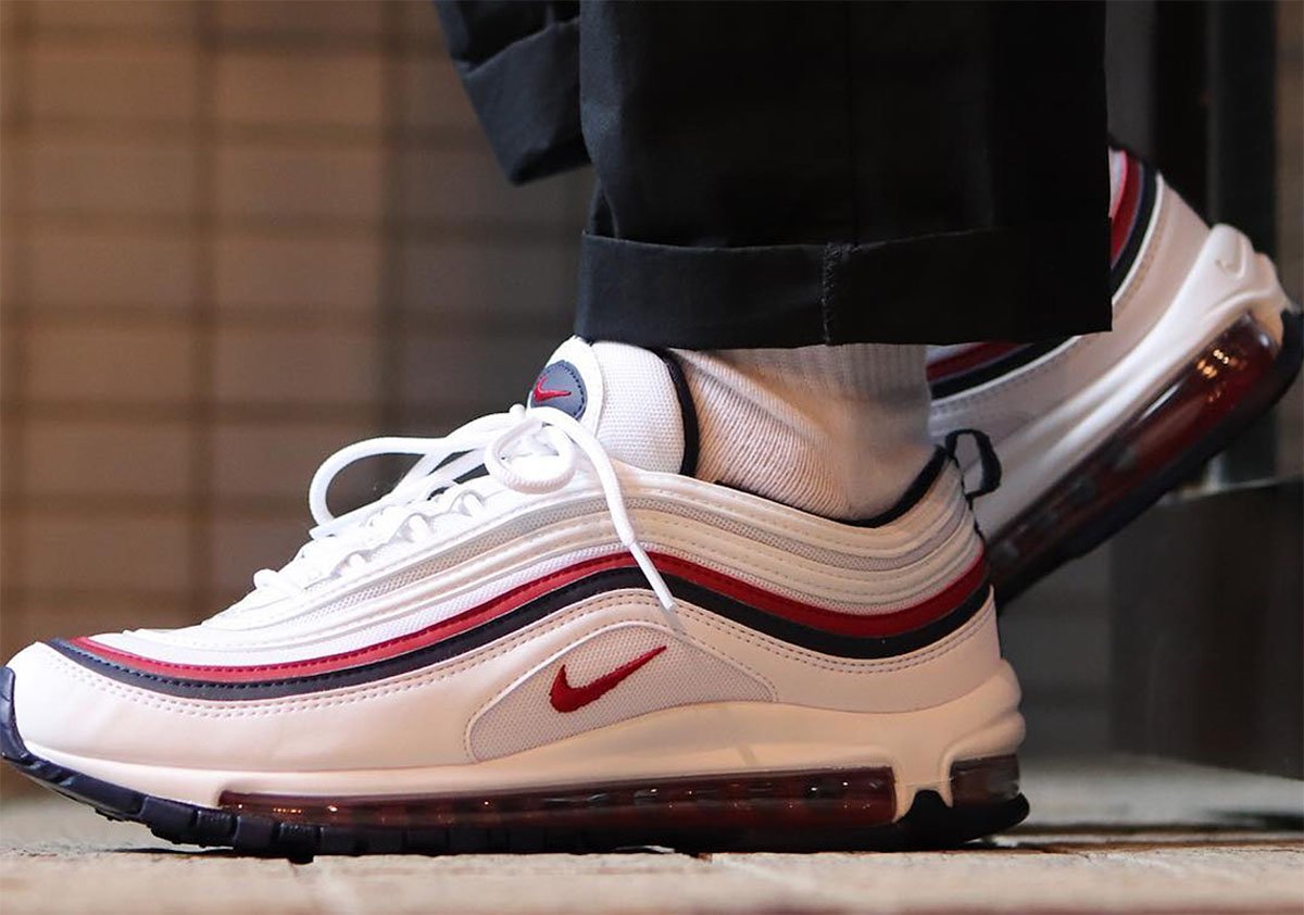 Nike Air Max 97 White Red Crush on feet