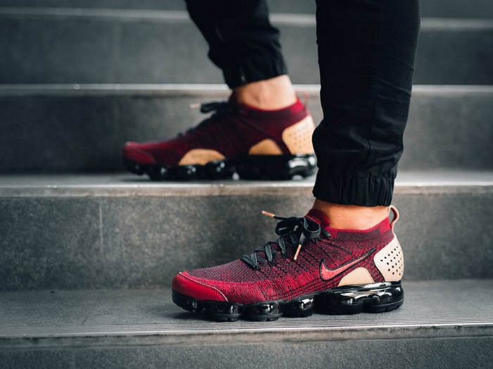 Nike Air VaporMax Team Red on feet