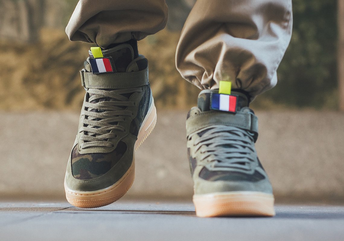 Air Force 1 Mid Jewel Camo France Olive Gum on feet