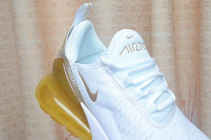 close look at Nike Air Max 270 White Gold Glitter