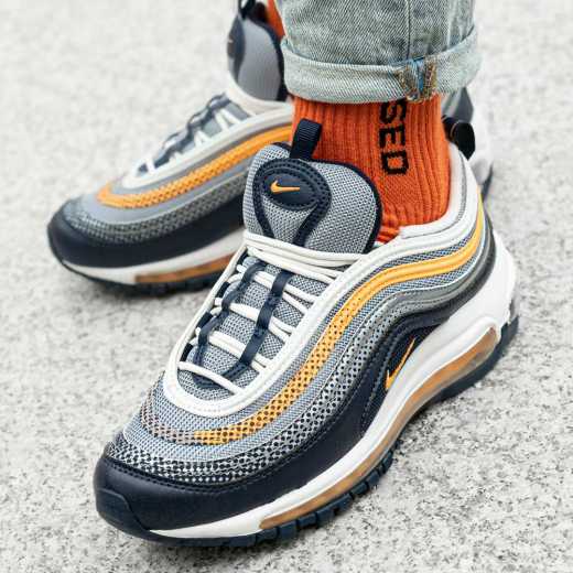 Nike Air Max 97 Midnight Navy Laser Orange on feet