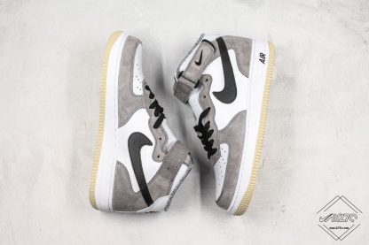 Nike Air Force 1 Mid White Grey Suede black swoosh