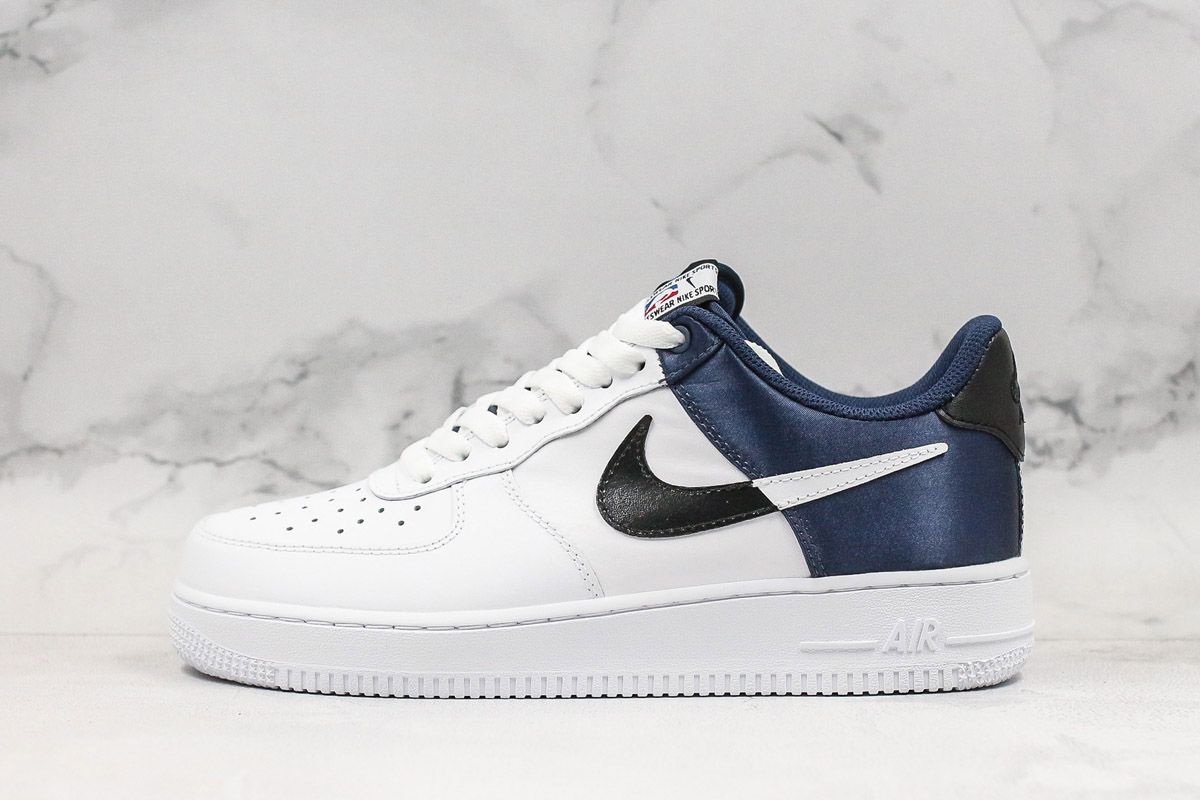 navy and white air force ones