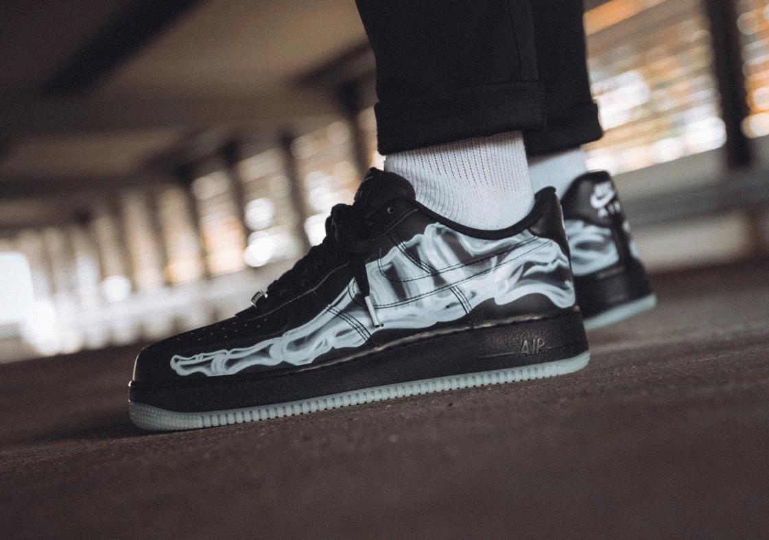 Nike Air Force 1 Skeleton Black on feet