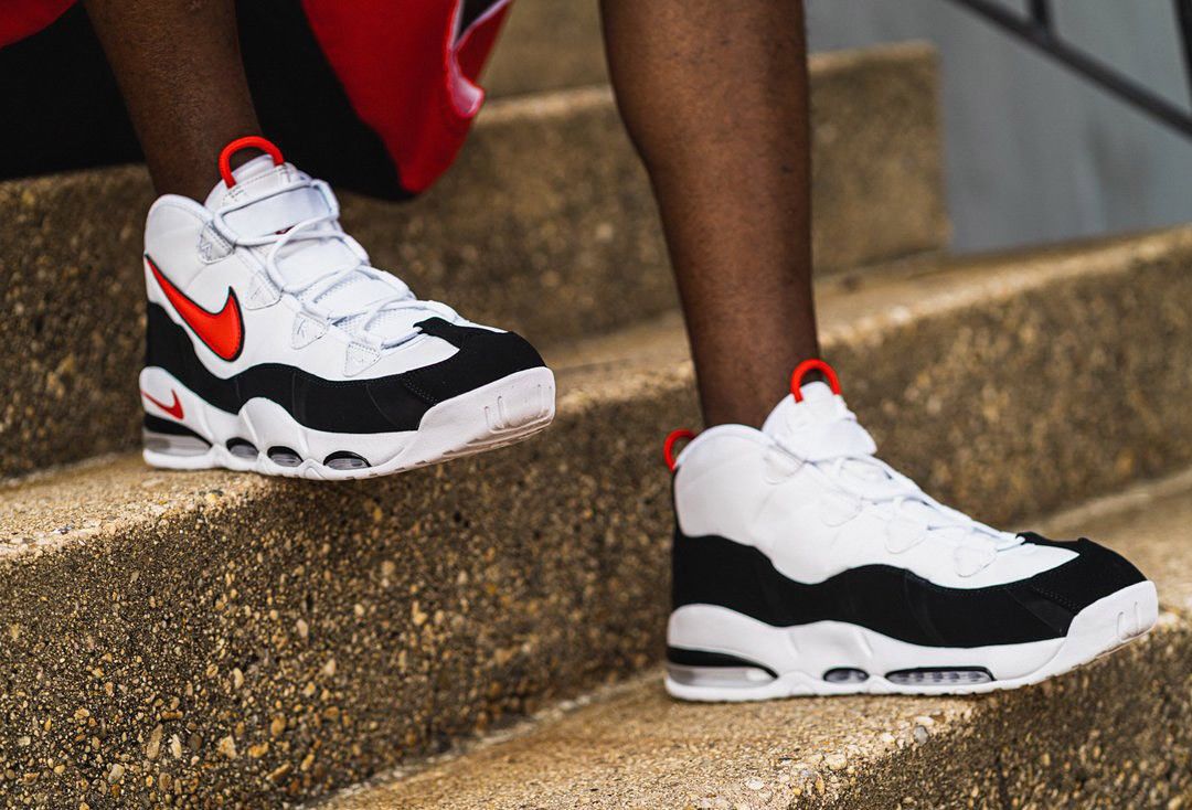 Nike Air Max Uptempo 95 white red on feet