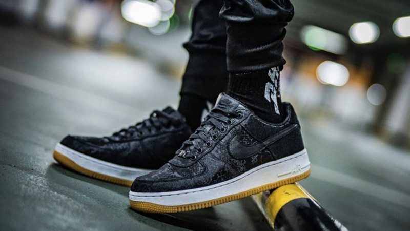 CLOT x Nike Air Force 1 Black Silk On feet