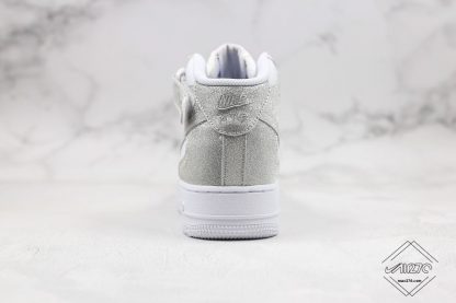 Air Force 1 Mid White Shiny Metallic Silver heel