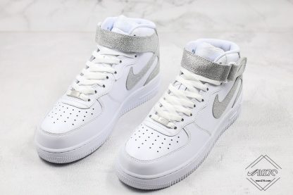 Nike Air Force 1 Mid White Shiny Metallic Silver for sale