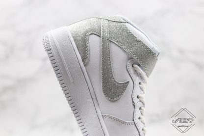 Nike Air Force 1 Mid White Shiny Metallic Silver midsole