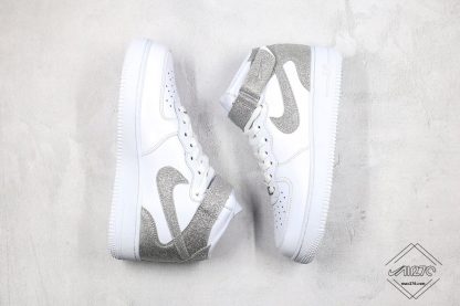 Nike Air Force 1 Mid White Shiny Metallic Silver swoosh