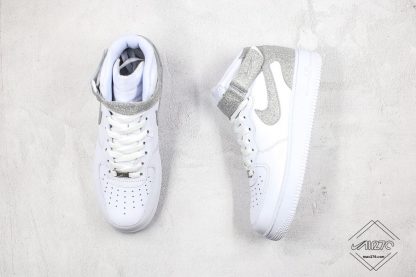 Nike Air Force 1 Mid White Shiny Metallic Silver upper