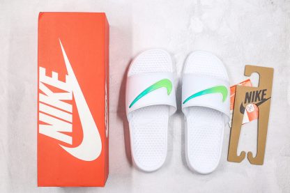 Nike Benassi Sandal White Green Swoosh front