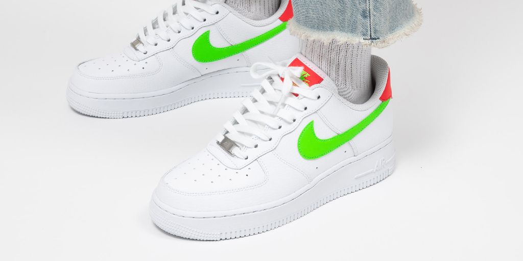 White Green Strike AF-1 on feet look