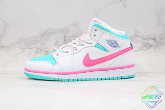 GS Jordan 1 Mid White Pink Green Soar