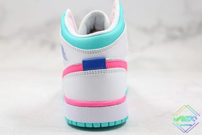 GS Jordan 1 Mid White Pink Green Soar heel