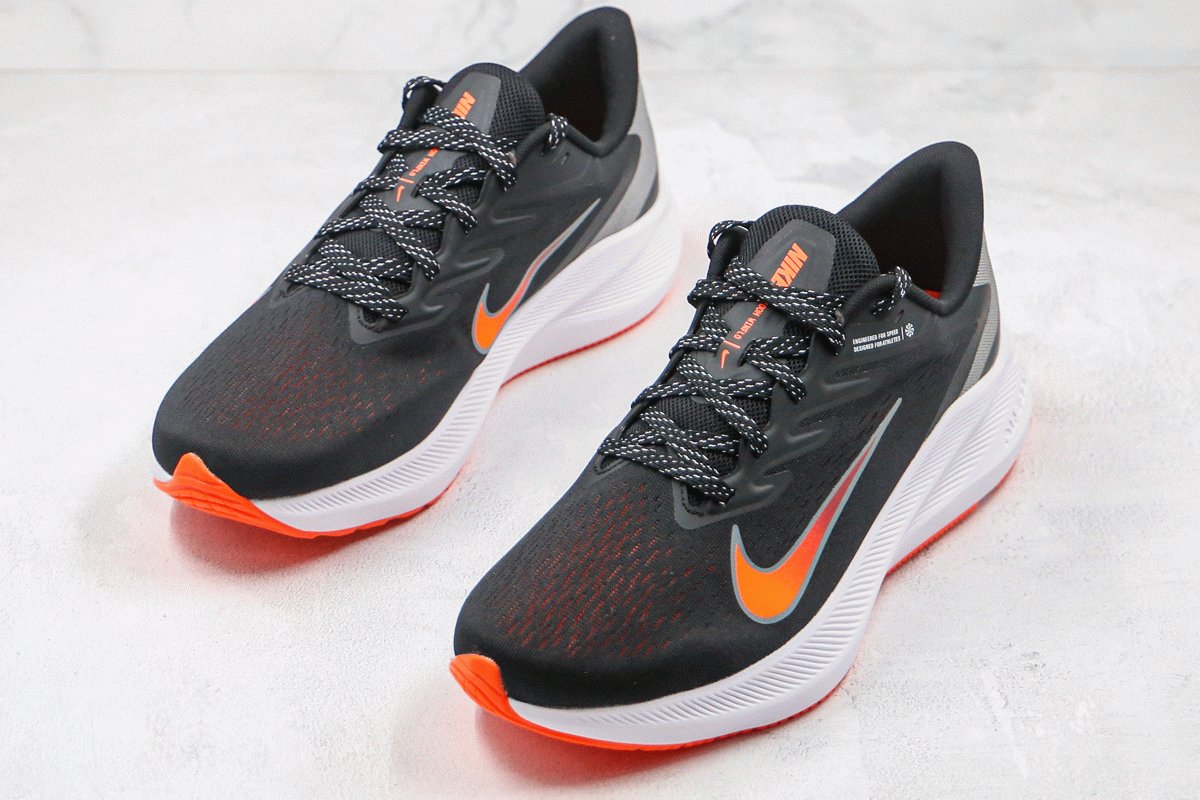 Nike Air Zoom Winflo 7 Black Total Orange Men's Running Shoes