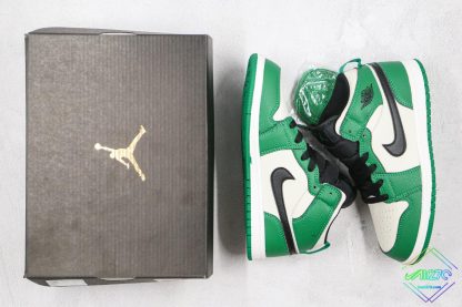 Kids Air Jordan 1 Mid White Pine Green black swoosh