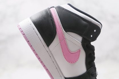 GS Jordan 1 Mid White Black Light Arctic Pink swoosh