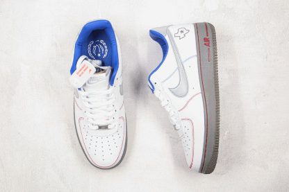 Nike Air Force 1 White Grey Gym Red close look