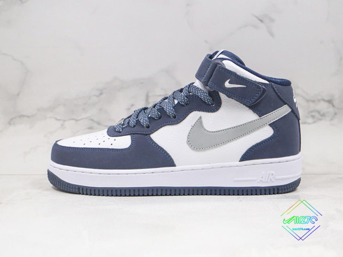 white and navy blue nike air force 1