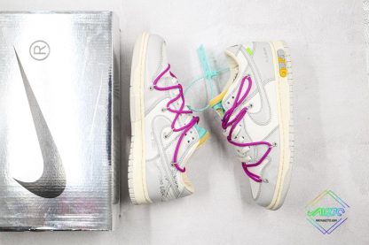 Off White Nike SB Dunk Wolf Grey Purple with silver box