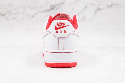 AF One Low 07 White University Red Contrast Stitch heel