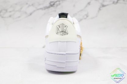 Nike Air Force 1 Pixel Trainers White Gold heel