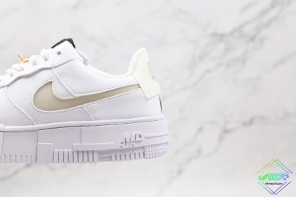 Nike Air Force 1 Pixel Trainers White Gold swoosh look