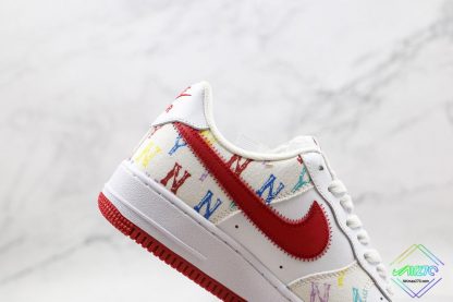 Nike Air Force 1 NY Logo Print White Gym Red lateral side