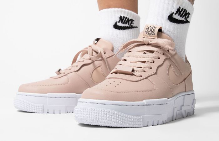 Nike Air Force 1 Pixel Particle Beige on feet