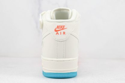 NK Air Force One Mid White Orange Blue Swooshes heel