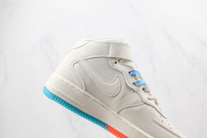NK Air Force One Mid White Orange Blue Swooshes medial side