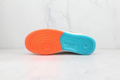 NK Air Force One Mid White Orange Blue Swooshes underfoot